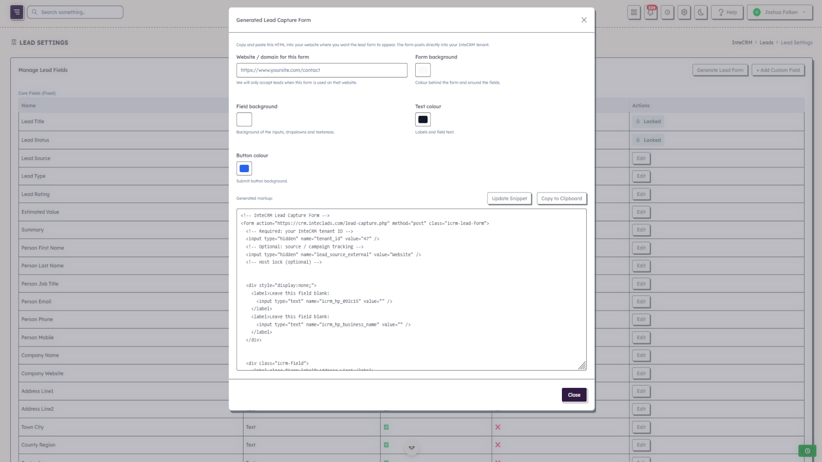Leads and form builder view